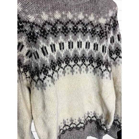 North Star Women's Size M Nordic Print Wool Pullover Sweater Neutral Gray Cream - Picture 3 of 7